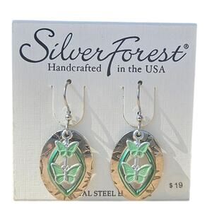 Earrings Silver Forest New Surgical Steel Earwires Dangle Butterflies Green USA